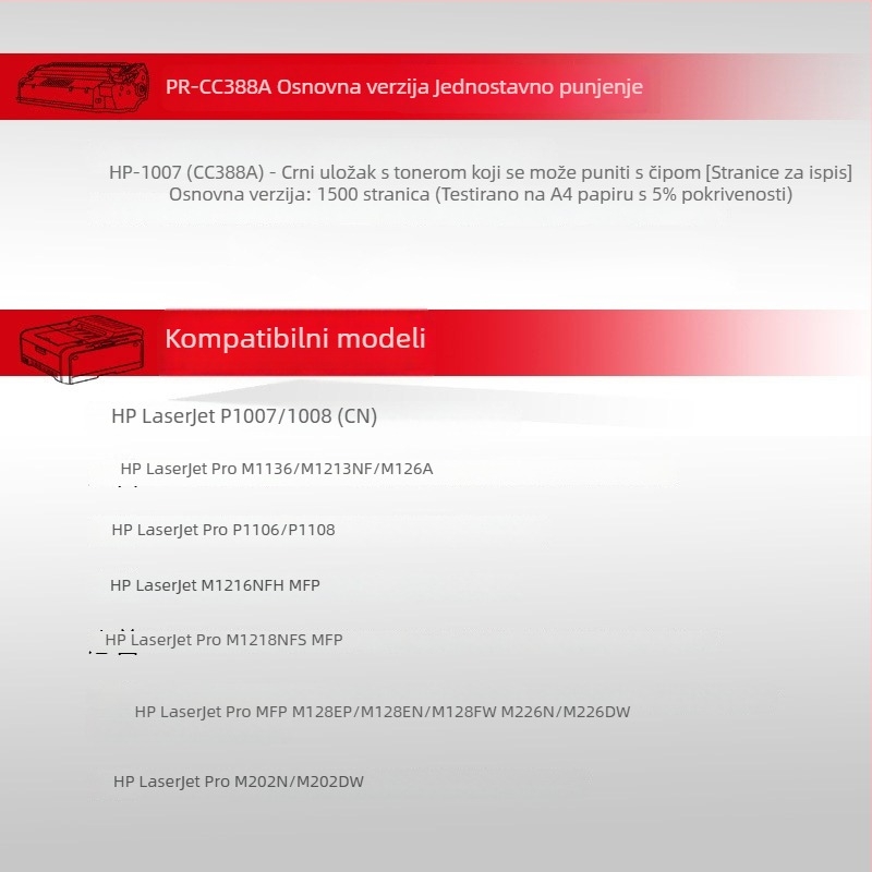 Toner kaseta kompatibilna s HP M1136, 388A/388X, M126A, P1106, P1108, CC388A