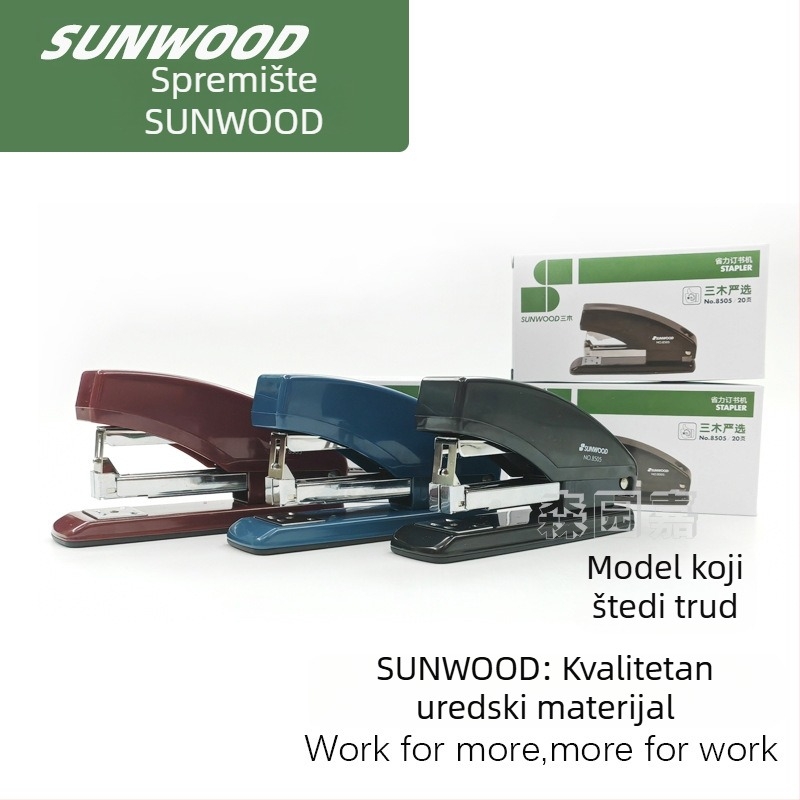 Sanmu NO.8505 metalni spenjač za ured i školu, spaja do 20 listova, ergonomski dizajn, 24/6 spajalica, pakiranje u boji