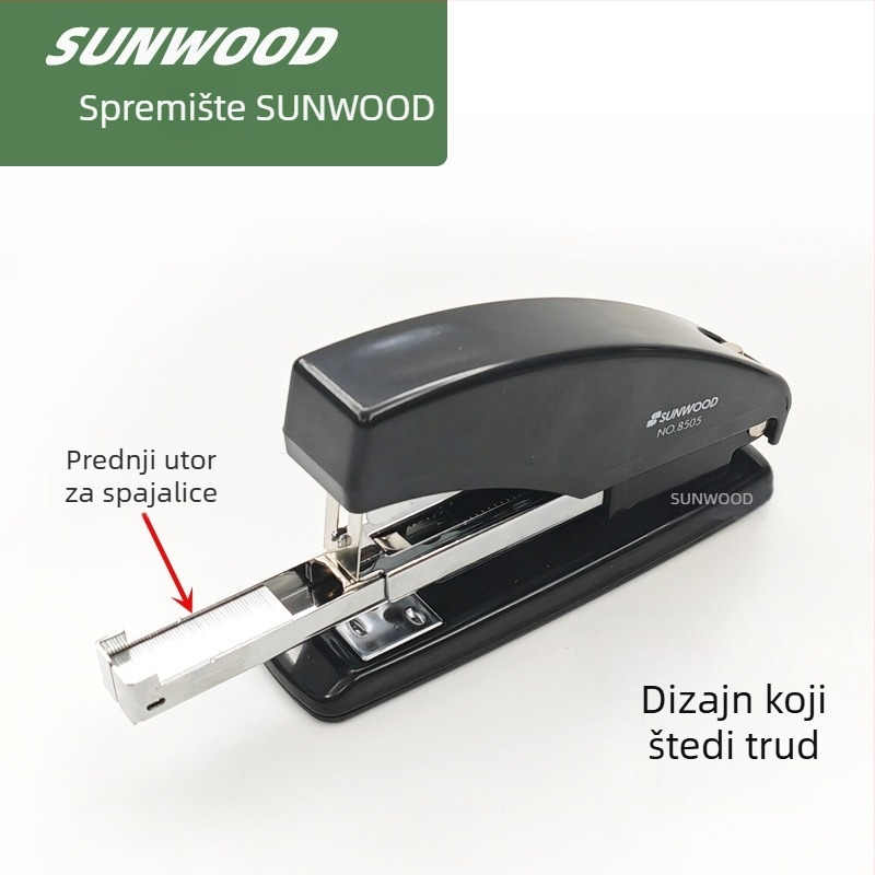 Sanmu NO.8505 metalni spenjač za ured i školu, spaja do 20 listova, ergonomski dizajn, 24/6 spajalica, pakiranje u boji