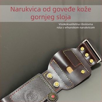 Kožna narukvica za zglob od najvišeg sloja kože za praćku za ribolov s kolutnom mašinom, debeli dizajn, brzo otpuštanje Velcro, zaštita zgloba