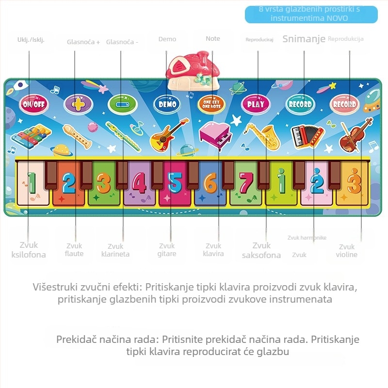 Dječji glazbeni gimnastički klavir s podlogom za ples nogama i edukativnom podlogom za puzanje