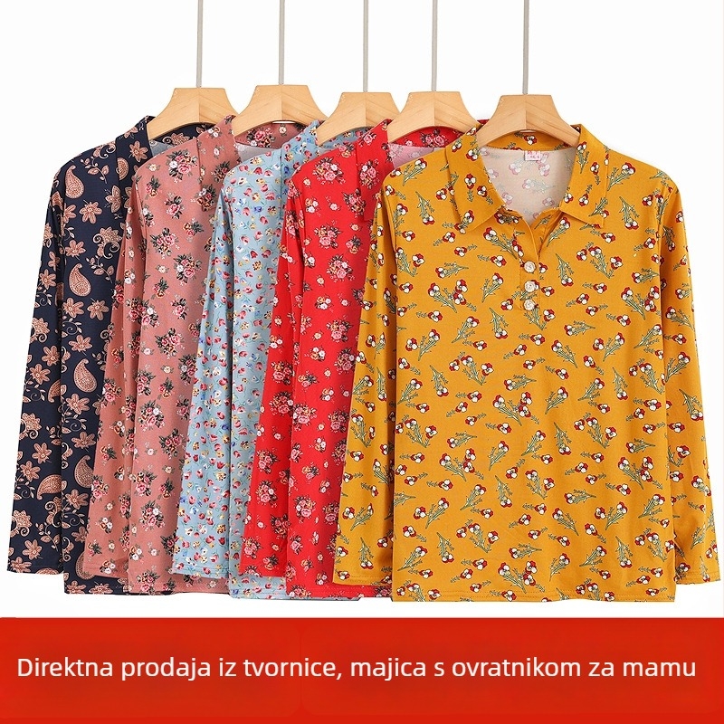 Ženska bluza s ovratnikom i dugim rukavima, cvjetni print, opuštena silueta, proljeće-ljeto, Milk Silk