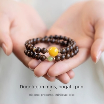 Drvena narukvica s dvostrukim omotom, perle od agarwooda, jantar i jade, unisex, retro-etnički stil