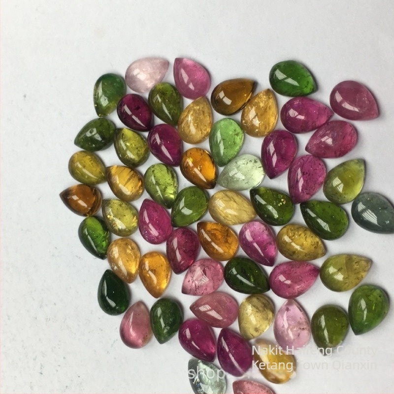 Prirodni cabochon od turmalina, kapkovitog oblika, proziran i živopisan, netretiran za DIY ugradnju, slobodan kamen za prsten.