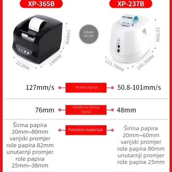 Core Ye XP-365B dvostruko namijenjeni termalni pisač za račune i naljepnice, 80 mm širina naljepnica, Bluetooth, Ethernet, 58 mm