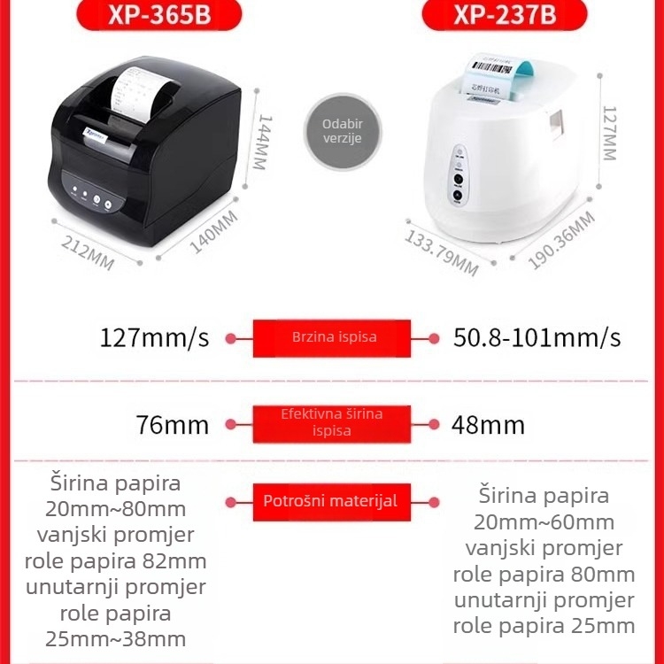 Core Ye XP-365B dvostruko namijenjeni termalni pisač za račune i naljepnice, 80 mm širina naljepnica, Bluetooth, Ethernet, 58 mm