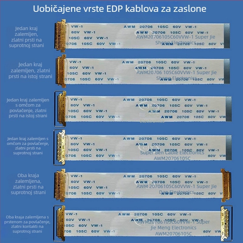 EDP LCD ravni kabel, 0,5 mm razmak, 30-pin, s I-PEX konektorom
