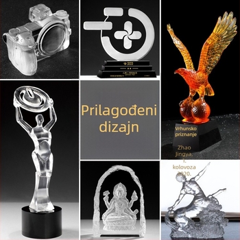 Kristalna trofeja po narudžbi - staklena skulptura s logom tvrtke, suvenir, probni uzorak