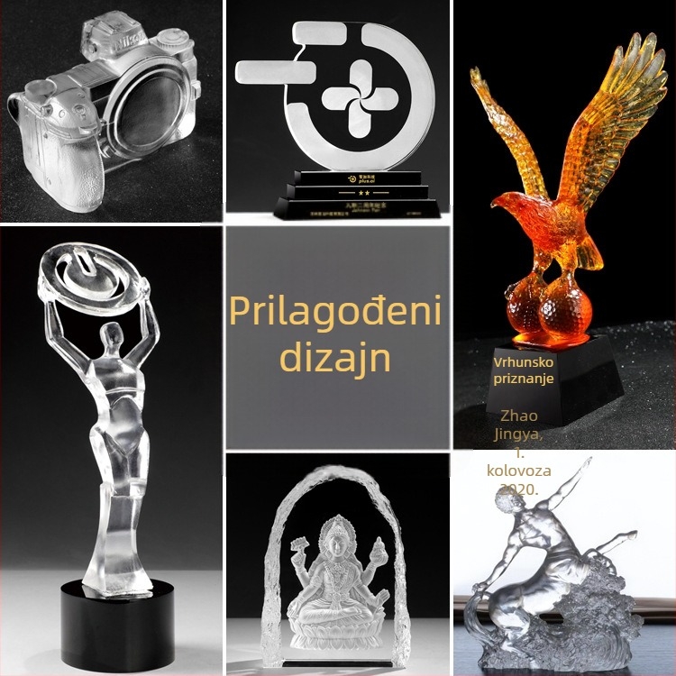 Kristalna trofeja po narudžbi - staklena skulptura s logom tvrtke, suvenir, probni uzorak