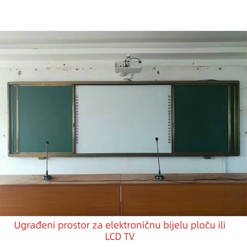 Magnetska klizna ploča s ugrađenim projektorom za nastavu, mat površina, lako za pisanje i brisanje.