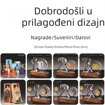 Kristalni trofej za 10. obljetnicu s prilagođenim dizajnom memorijske pločice i laserskim graviranjem