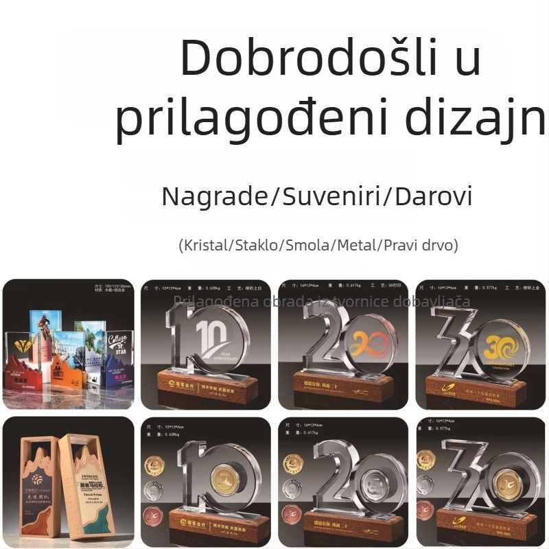 Kristalni trofej za 10. obljetnicu s prilagođenim dizajnom memorijske pločice i laserskim graviranjem