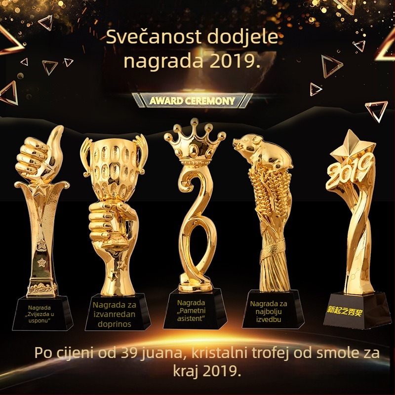 Veleprodajna gravirana kristalno-smolna trofeja-medalja s pozlaćenim dizajnom petokrake zvijezde za godišnje nagrade