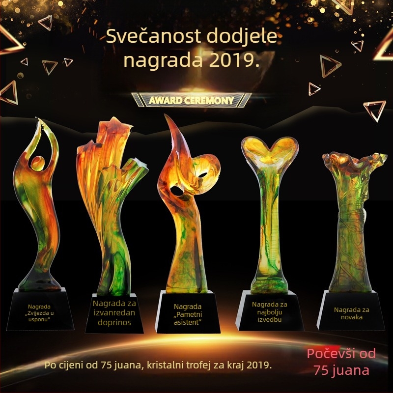 Veleprodajna gravirana kristalno-smolna trofeja-medalja s pozlaćenim dizajnom petokrake zvijezde za godišnje nagrade
