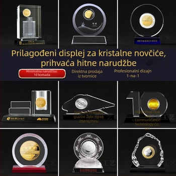 Kristalni ukras s ugraviranim novčićima, prilagođena IPO godišnjica poduzeća, vrhunski kristalni trofej
