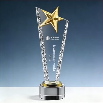Kristalno-metalni trofej za korporativne godišnje sastanke i natjecanja, personalizirano graviranje i tiskanje logotipa