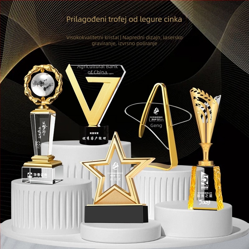 Metalni kristalni trofej s kreativnom petokrakom zvijezdom — vrhunska nagrada za izvanrednog prodajnog zaposlenika na godišnjem sastanku