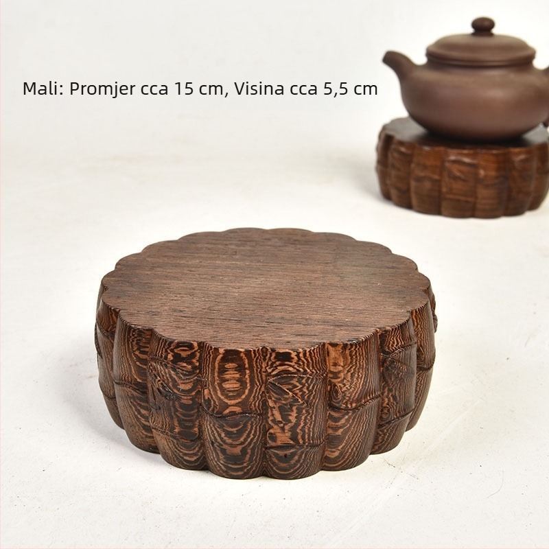 Kružna osnova od crvenog drveta s bambusnim uzorkom – drvorez, posuda za Bonsai i dekorativna statua Budha