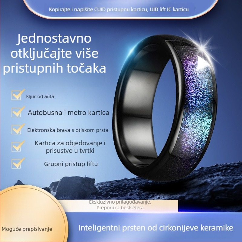 Pametni prsten od cirkon keramike s otiskom prsta za pristup liftu u stambenom kompleksu i evidenciju prisutnosti, višenamjenski nosivi senzor
