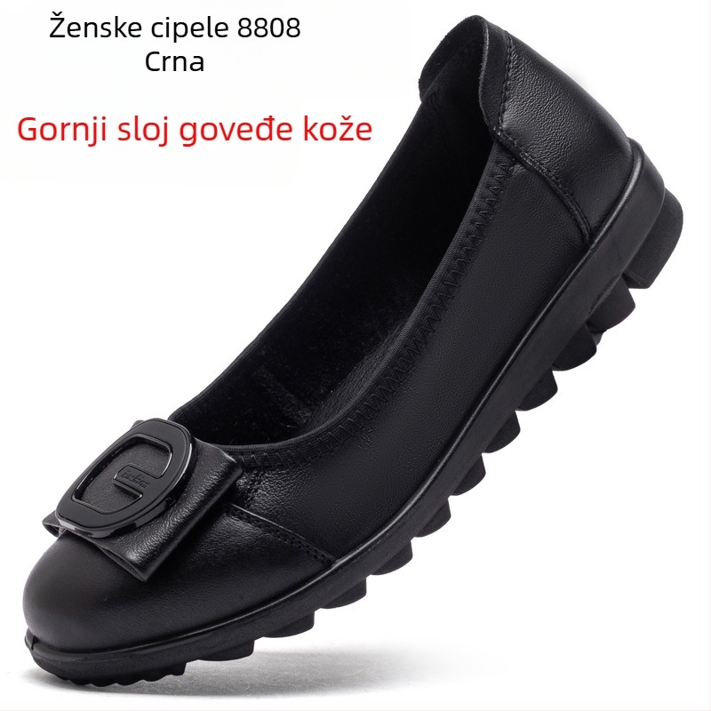Ženske slip-on cipele od kože prvog sloja teleće kože, s mekanom PU potplatom, udobne protuklizne za jesen, za žene srednje dobi i starije.
