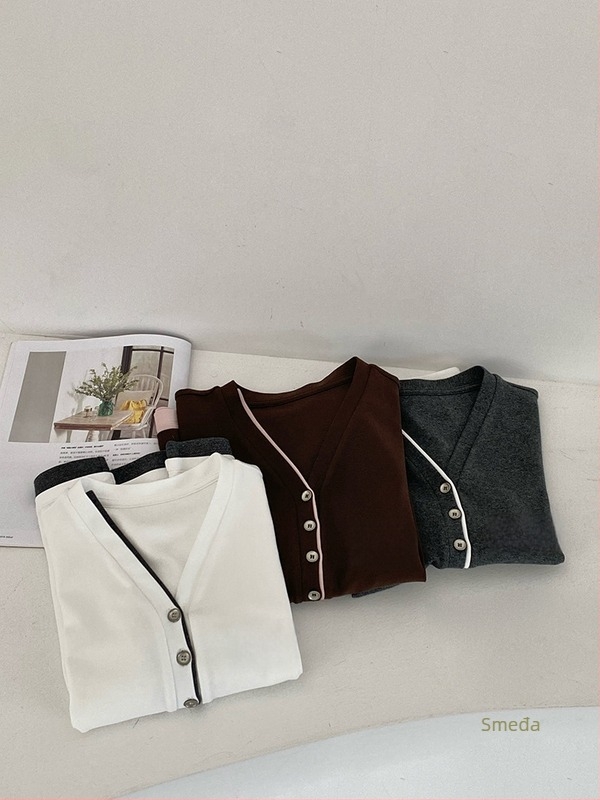 Ženski ljetni T-shirt s V izrezom, uska linija, blok boja, kratki rukavi, lažni dvodijelni top s gumbima, 2727