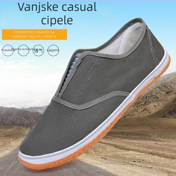 Muške deck tenisice za gradilište, platnene, s potplatom od teleće tetive, niski kroj, protuklizni mekani potplat, slip-on