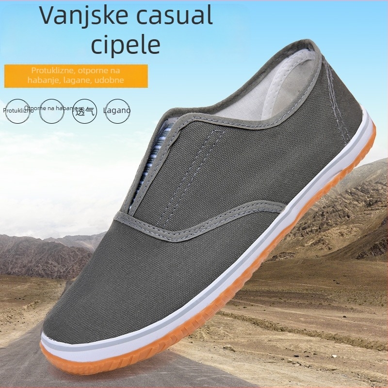 Muške deck tenisice za gradilište, platnene, s potplatom od teleće tetive, niski kroj, protuklizni mekani potplat, slip-on