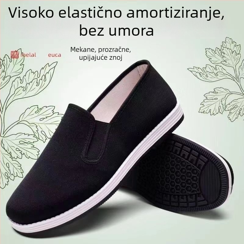 Muške platnene tenisice u stilu Starog Pekinga, crne, prozračne, protuklizne, bez vezica, slip-on