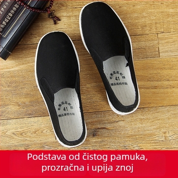 Muške platnene tenisice crne boje, prozračne i s ravnom potplatom, ručno šivane, casual obuće za svakodnevnu upotrebu