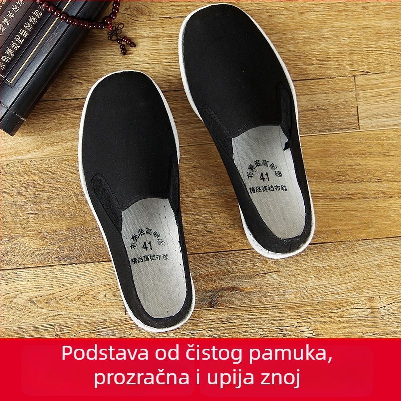 Muške platnene tenisice crne boje, prozračne i s ravnom potplatom, ručno šivane, casual obuće za svakodnevnu upotrebu