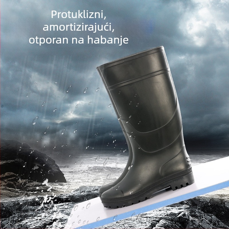 Nove muške čizme za kišu, mat crne boje, visoke, u velikim veličinama, debelo dizajna, protuklizne, otporne na habanje, vodene cipele