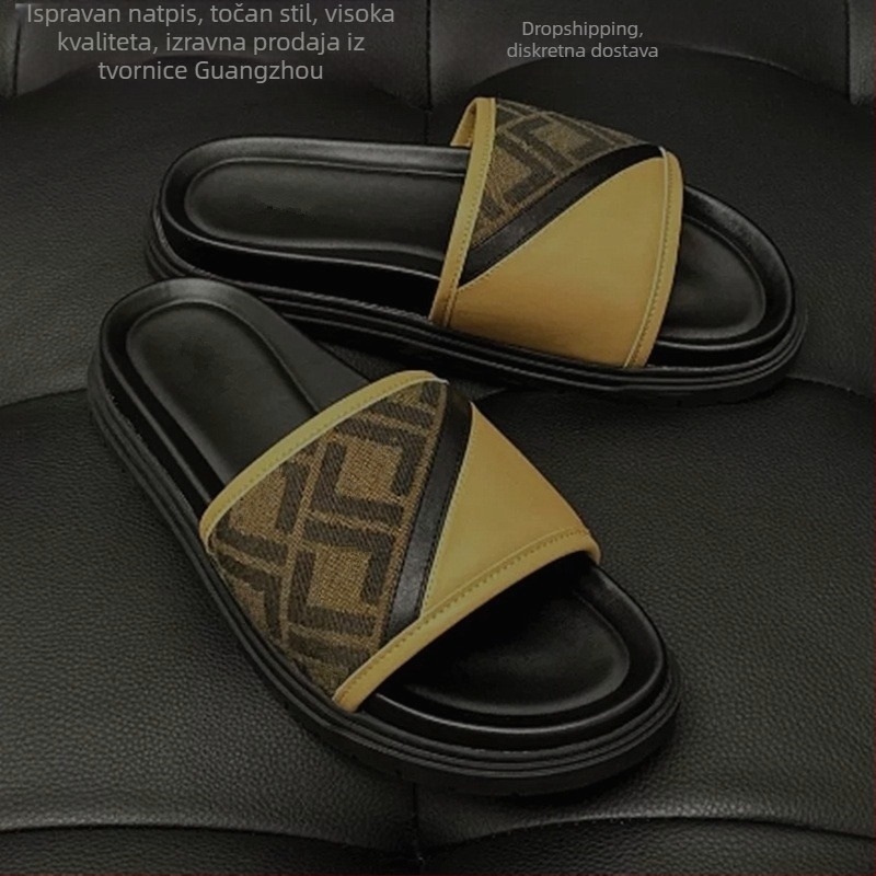 Deluxe muške kožne sandale s dijagonalnim jacquard uzorkom, ljeto 2025, FW08, FD, debeli potplat 7X1674
