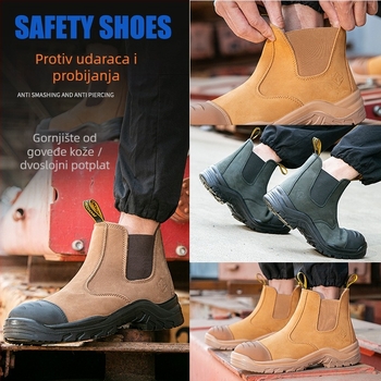 Slip-on sigurnosne cipele s čeličnim vrhom, srednje visine, protiv klizanja, protiv udarca i protiv perforacije, kožne radne cipele za sve sezone