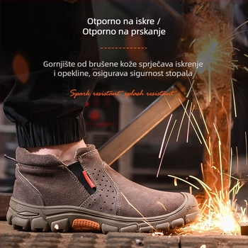 Zaštitne cipele za zavarivanje od kože krave, otporne na visoke temperature, slip-on, s čeličnim prstom, protiv proboja i udara, čvrsta podstija