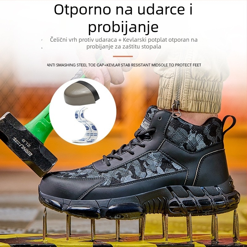 Muške sigurnosne cipele za rad s visokim gornjim dijelom, prozračne, čelična kapica, otporne na klizanje, otporne na probijanje i habanje, za sve sezone