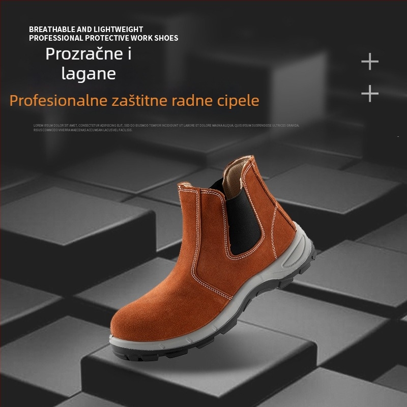 Cipele za posao s visokim gornjim dijelom i čeličnim vrhom, otporne na udarce i probijanje, kožne cipele od teleće kože, otporne na iskre