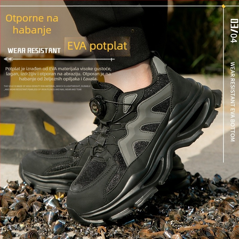Zaštitne radne cipele, prozračne ljetne, otporne na udarce i prodiranje, gornji dio Fly-knit, čelična kapica, sve sezone, zatvaranje okretni gumb
