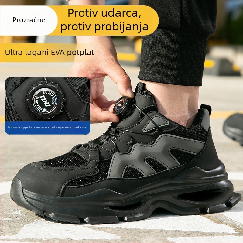 Zaštitne radne cipele, prozračne ljetne, otporne na udarce i prodiranje, gornji dio Fly-knit, čelična kapica, sve sezone, zatvaranje okretni gumb
