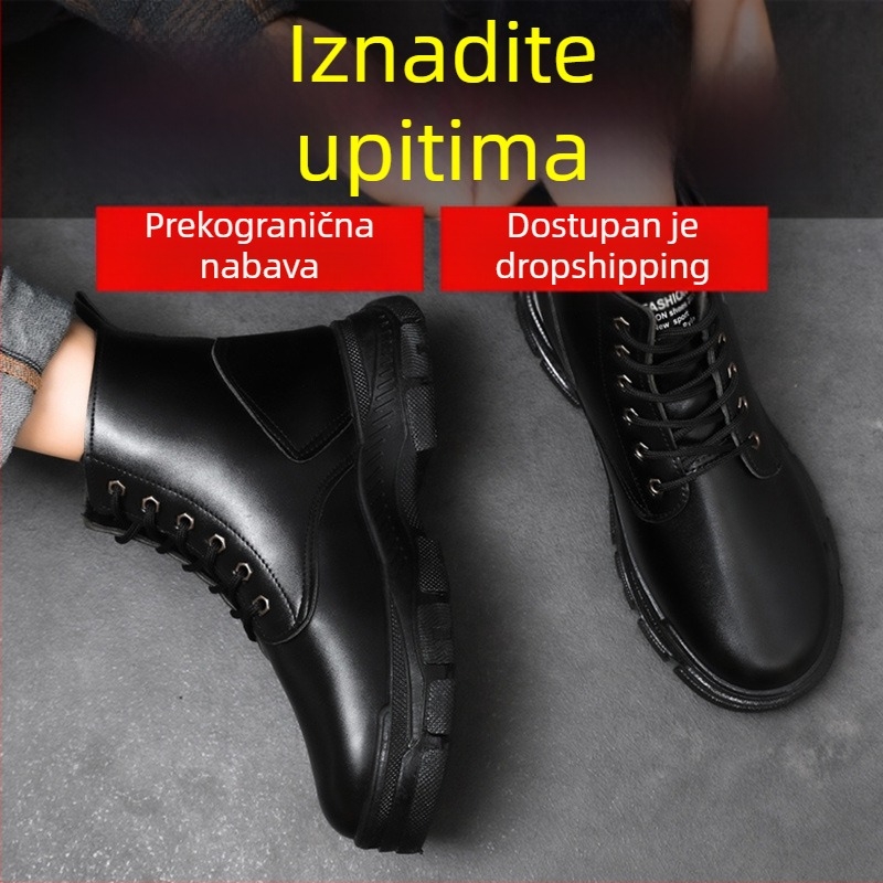 Muške Martin čizme, visoke, britanski stil, crne kožne radne čizme za jesen i zimu