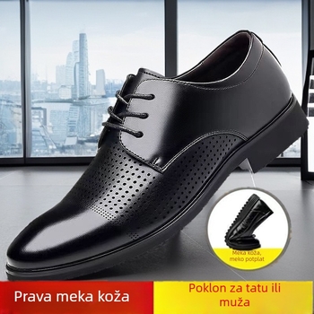 Prozračne kožne cipele s perforacijama, modern casual model za proljeće i ljeto, mekana potplata, vezice