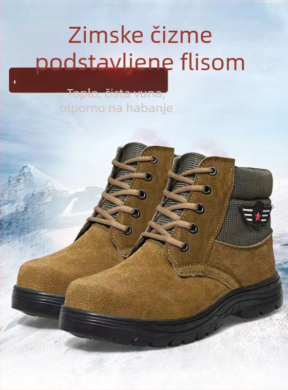 Zimske čizme za snijeg za muškarce s ovčjim krznom – tople, protuklizne, gornji dio od kože i krzna, gumeni potplat