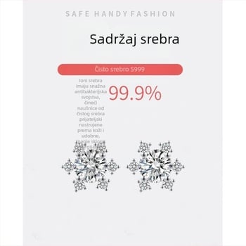 Naušnice od srebra S999 s pahuljom snijega i cirkonijem ugraviranim – elegantan ženski dodatak
