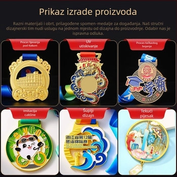Prilagodljiva medalja za natjecanja i maratone, medalja od cinkovog legura s mogućnošću završetka zlatne, srebrne ili brončane boje te kreativnim dizajnom za vješanje.