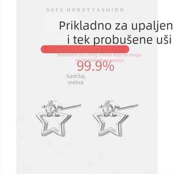 Naušnice od srebra 999, šuplja zvijezda s petokrakom, minimalistički Mori stil za žene, inspirirano korejskom modom