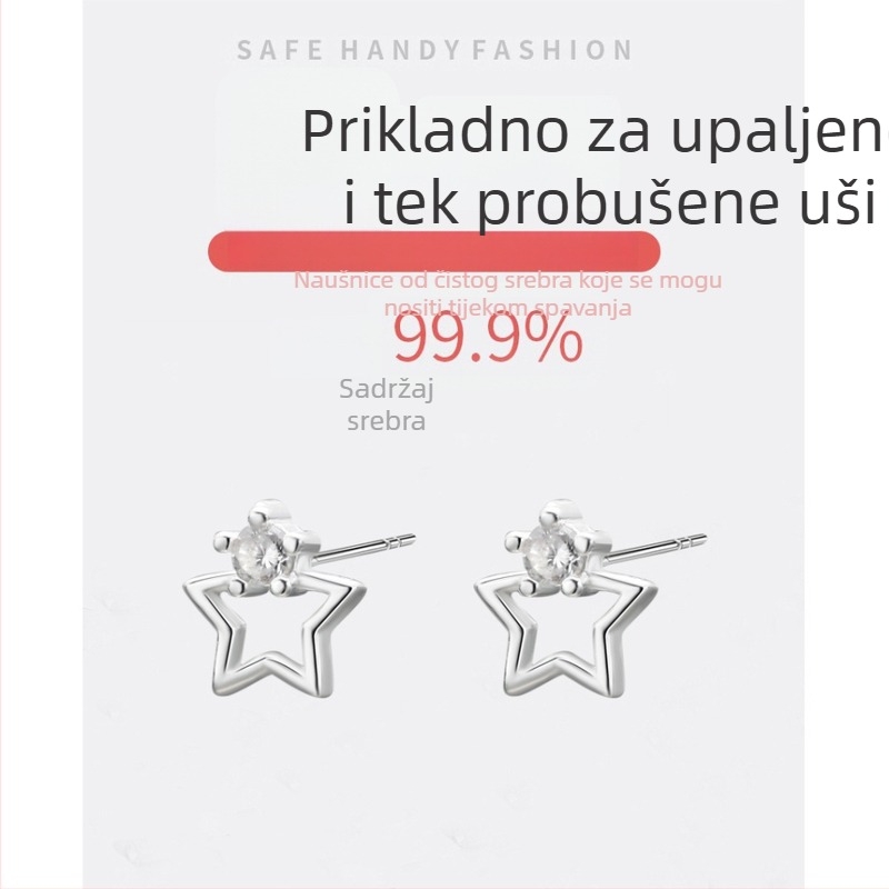 Naušnice od srebra 999, šuplja zvijezda s petokrakom, minimalistički Mori stil za žene, inspirirano korejskom modom
