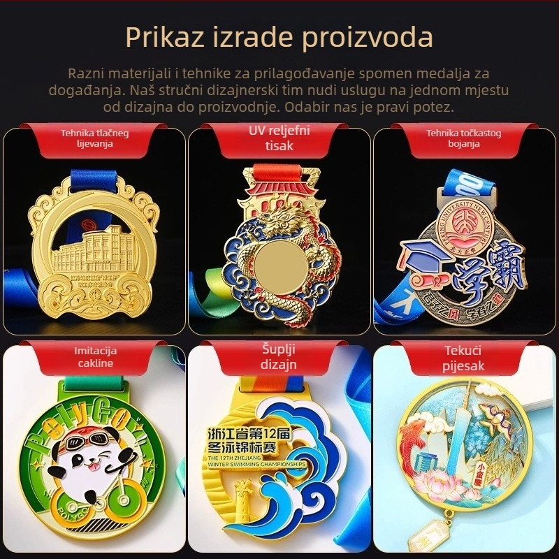 Prilagođena metalna medalja za maraton, trčanje i košarkaška natjecanja — zlatna, srebrna i brončana medalja s prigodnom pločom