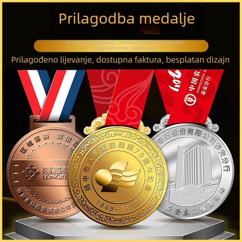 Prilagodljiva medalja s besplatnim dizajnom za maratone i sportskih događaja, zlatno obložena cinkova legura