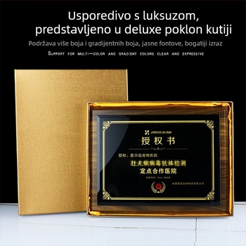 Crna orah medalja s kristalom i zlatom folijom – visokokvalitetna drvena pločica za franšizne partnere.