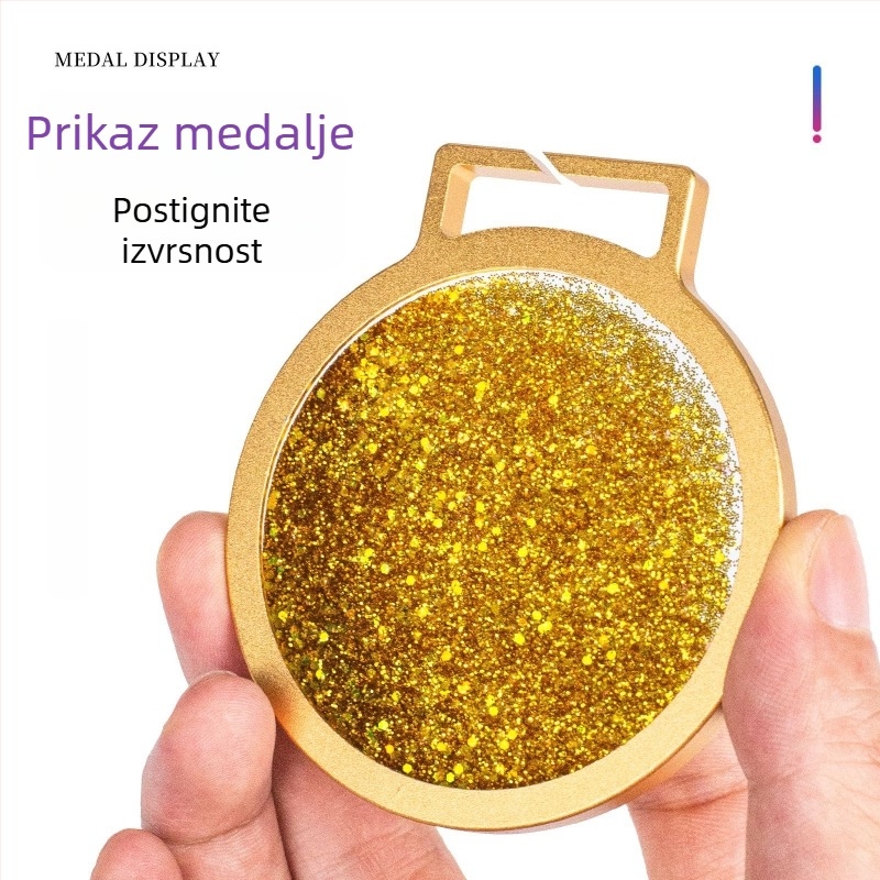 Personalizirana medalja od metala i akrila s učinkom tekućeg pijeska za sportske događaje