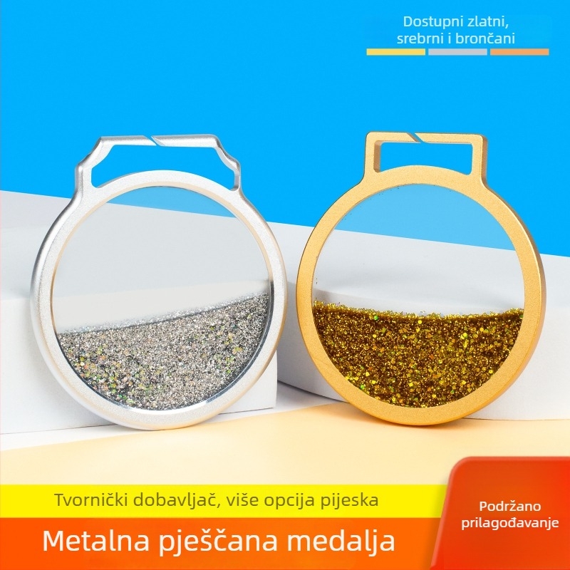 Personalizirana medalja od metala i akrila s učinkom tekućeg pijeska za sportske događaje